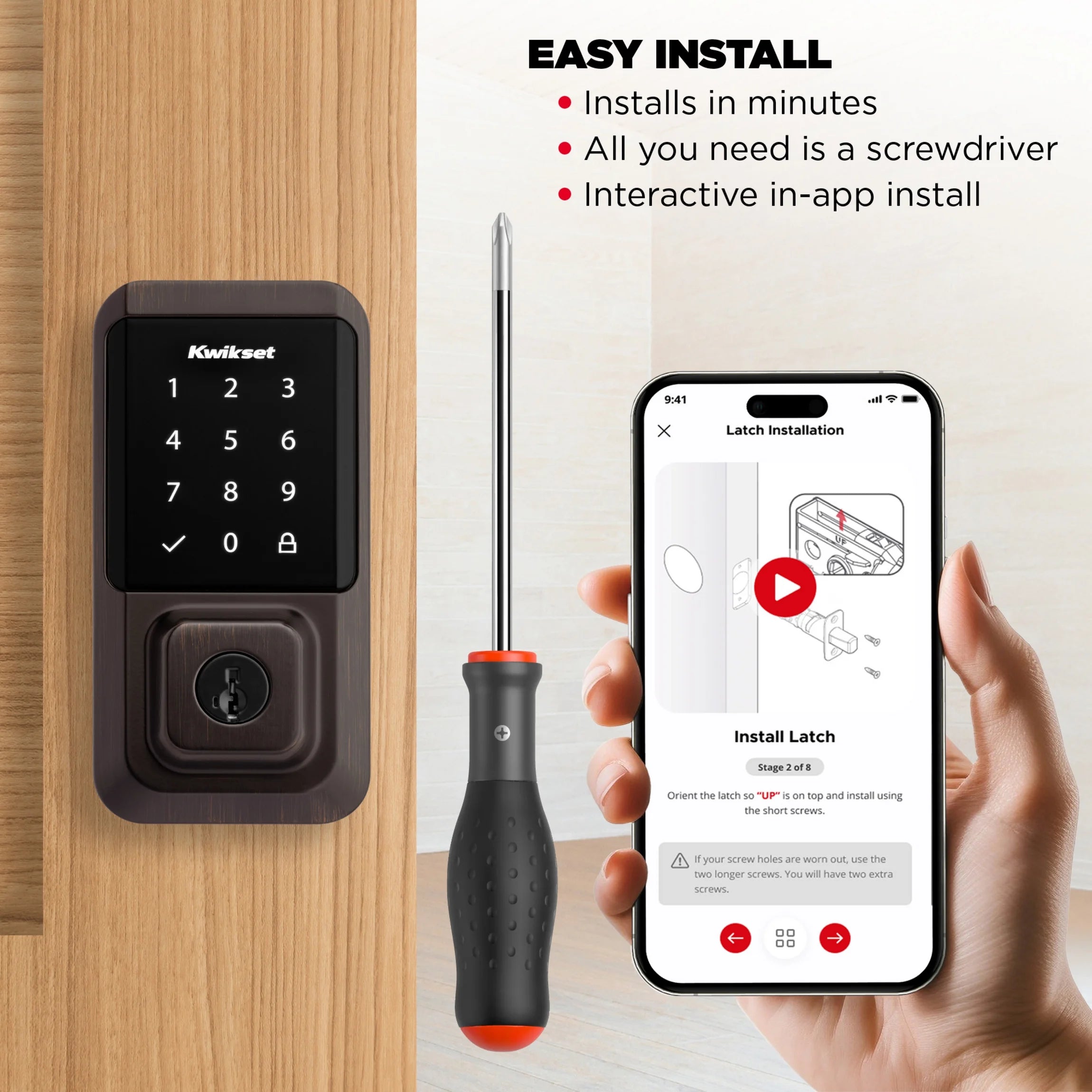 Kwikset Halo Touchscreen Wi - Fi Smart Deadbolt Hardware Lock with Smartkey Satin Nickel