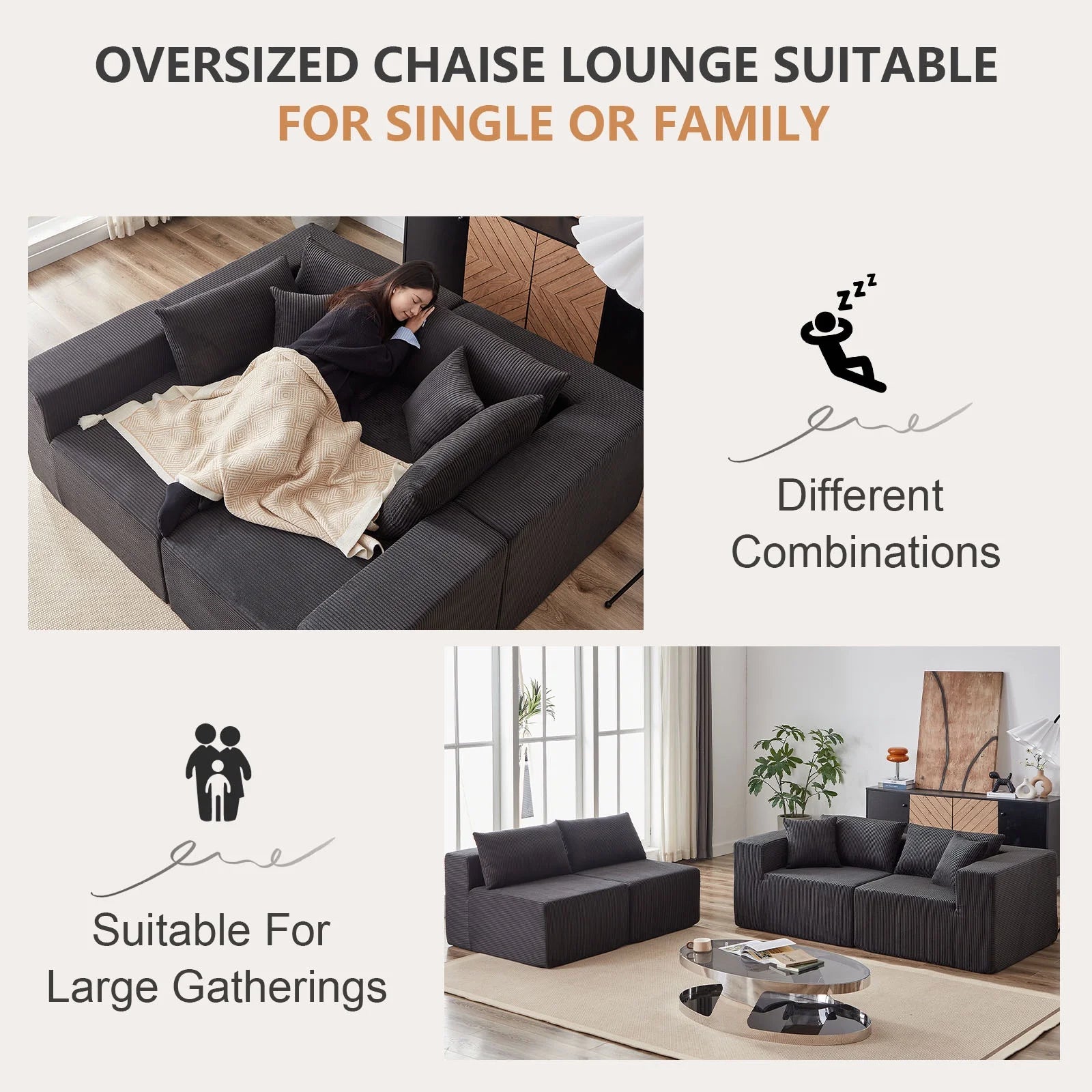 104 - Inch Corduroy Modular L Shaped Sectional Sofa, Luxury Floor Couch Set, Upholstered Indoor Furniture, Foam - Filled Compressed Sofa for Living Room, Bedroom, 4 PC Free Combination ?