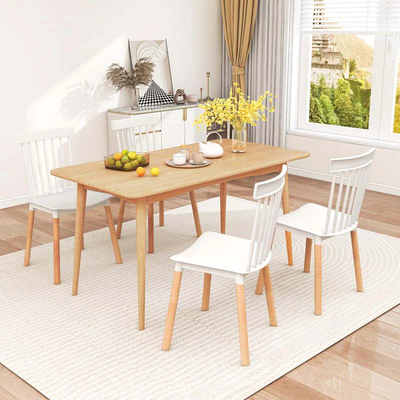 Set of 4 Windsor Dining Chairs, Modern Armless Side Kitchen Chairs with Spindle Back, Curved Seat & Solid Wood Legs for Living Room, Restaurant