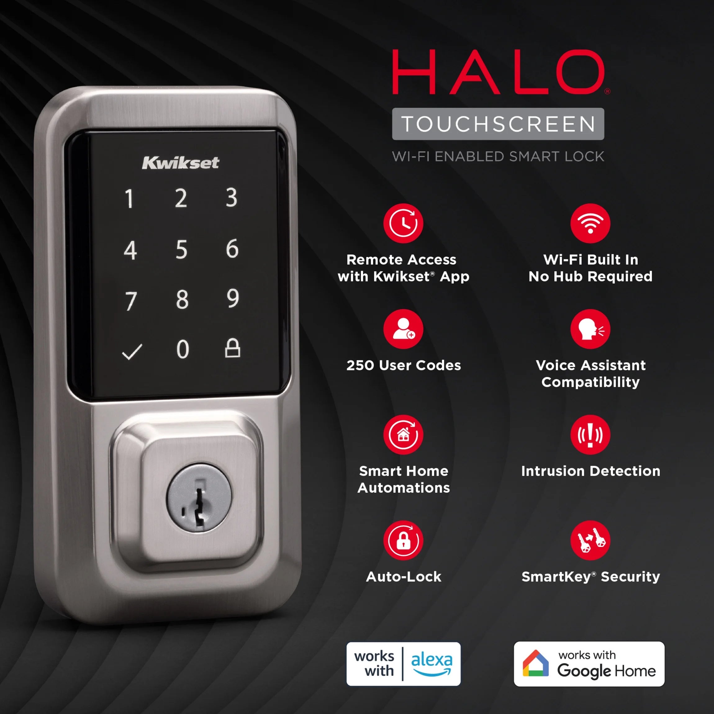 Kwikset Halo Touchscreen Wi - Fi Smart Deadbolt Hardware Lock with Smartkey Satin Nickel