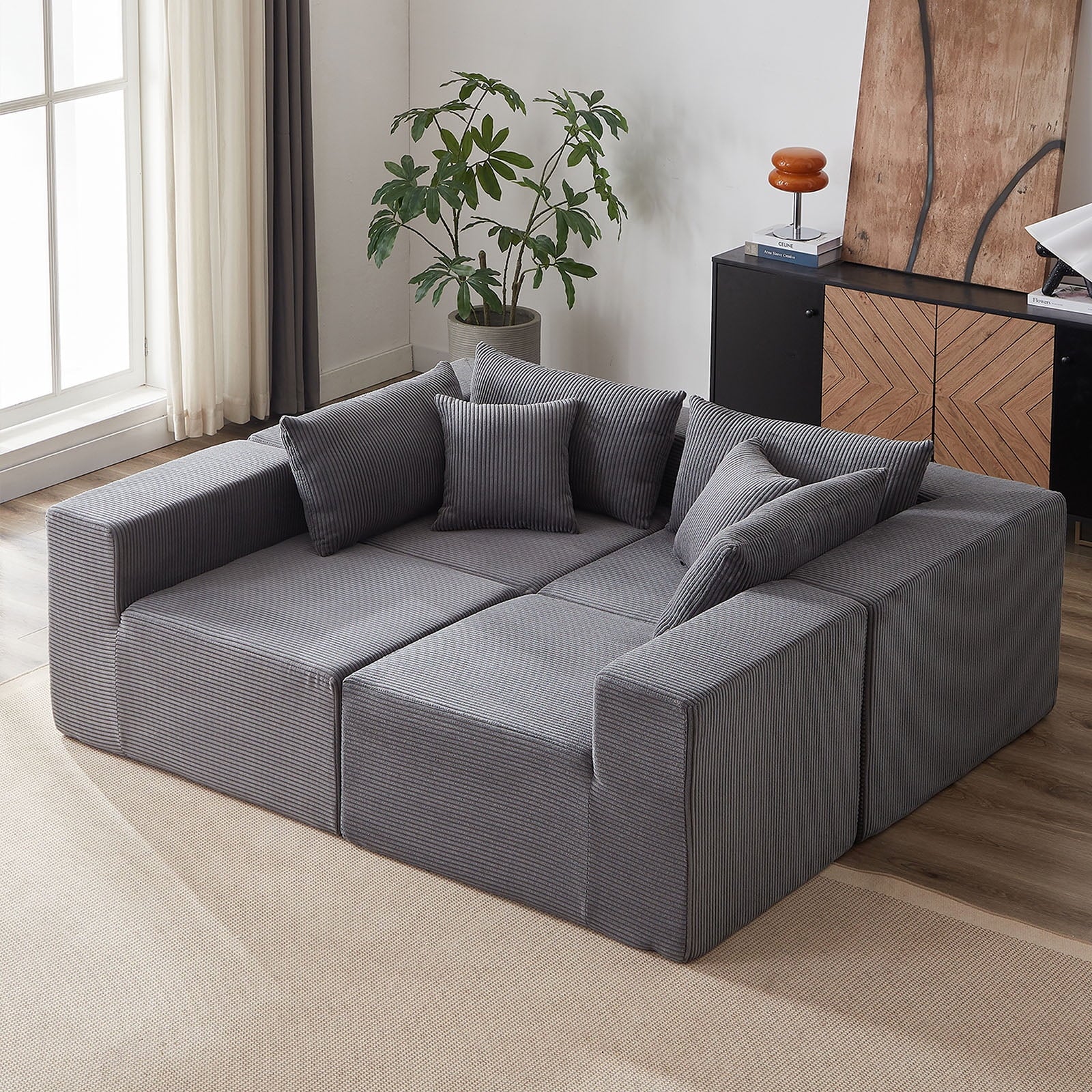 104 - Inch Corduroy Modular L Shaped Sectional Sofa, Luxury Floor Couch Set, Upholstered Indoor Furniture, Foam - Filled Compressed Sofa for Living Room, Bedroom, 4 PC Free Combination ?
