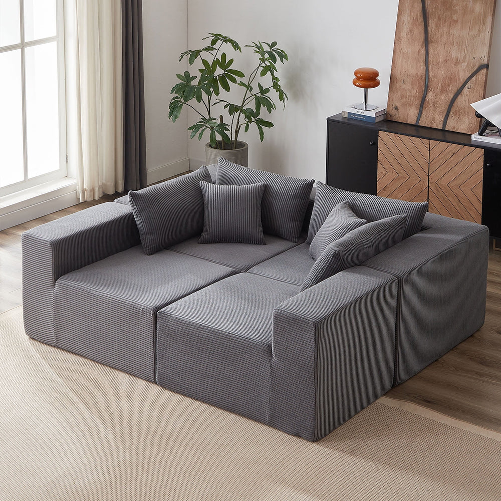 104 - Inch Corduroy Modular L Shaped Sectional Sofa, Luxury Floor Couch Set, Upholstered Indoor Furniture, Foam - Filled Compressed Sofa for Living Room, Bedroom, 4 PC Free Combination ?
