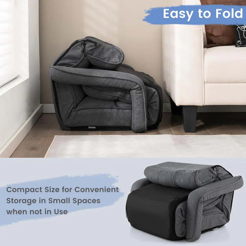 6-Position Adjustable Floor Sofa Bed, Folding Lazy Sofa Chaise Lounger Recliner with Armrests & Footrests for Living Room, Bedroom & Gaming