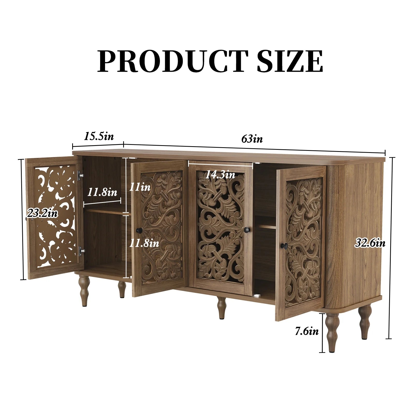 HLR 48" Accent Cabinet with 4 Doors, Vintage Hollow Carving Storage Credenza, Sideboards and Buffets Cabinet for Living Room, Kitchen, Dining Room, Entryway
