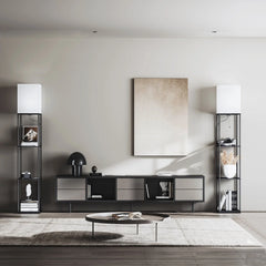Modern Iron Shelf Floor Lamp with 3 - Way Dimmable LED Bulb, Shelves and White Shade for Living Room and Bedroom(Black)
