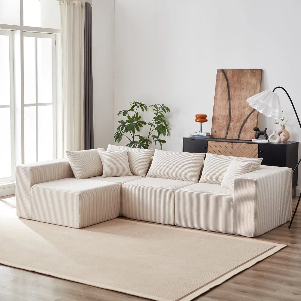 104 - Inch Corduroy Modular L Shaped Sectional Sofa, Luxury Floor Couch Set, Upholstered Indoor Furniture, Foam - Filled Compressed Sofa for Living Room, Bedroom, 4 PC Free Combination ?