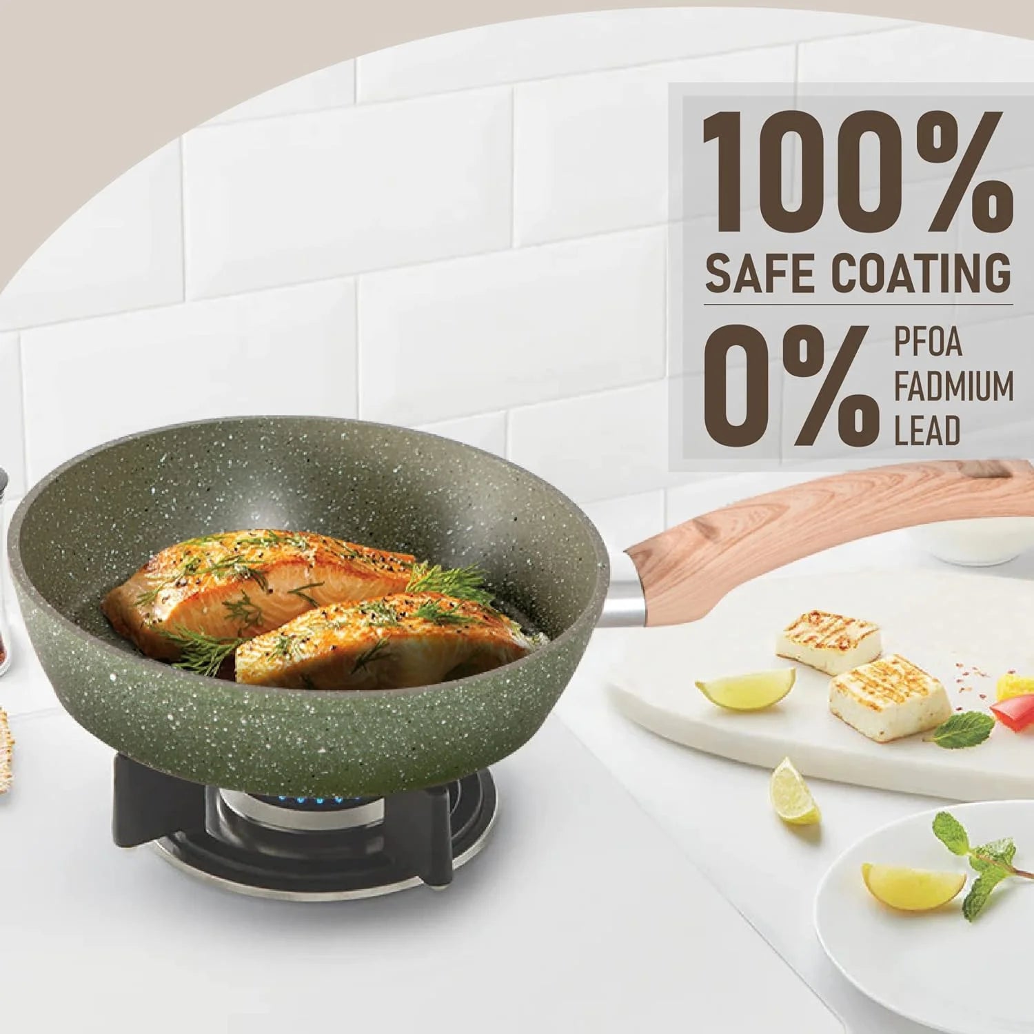 Kitchen Academy 17 Pieces Induction Cookware Set with Griddle, Green Granite Pots and Pans Set Non Stick, Healthy Nonstick Cooking Pans Set