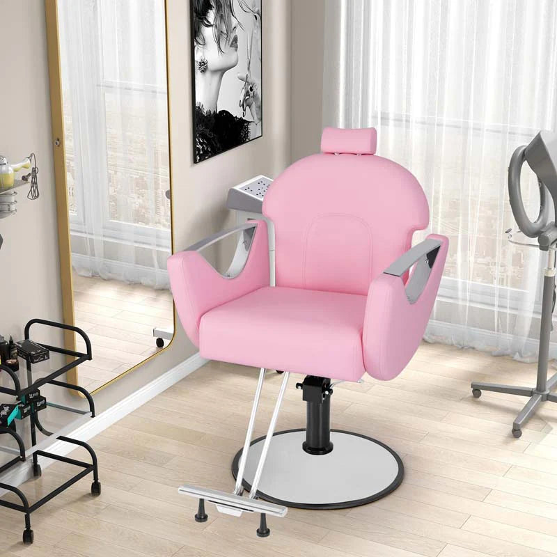 Reclining Barber Chair, 360° Swivel Salon Chair with Heavy Duty Hydraulic Pump, Adjustable Height & Headrest for Hair Styling, Makeup, Tattoo - Black