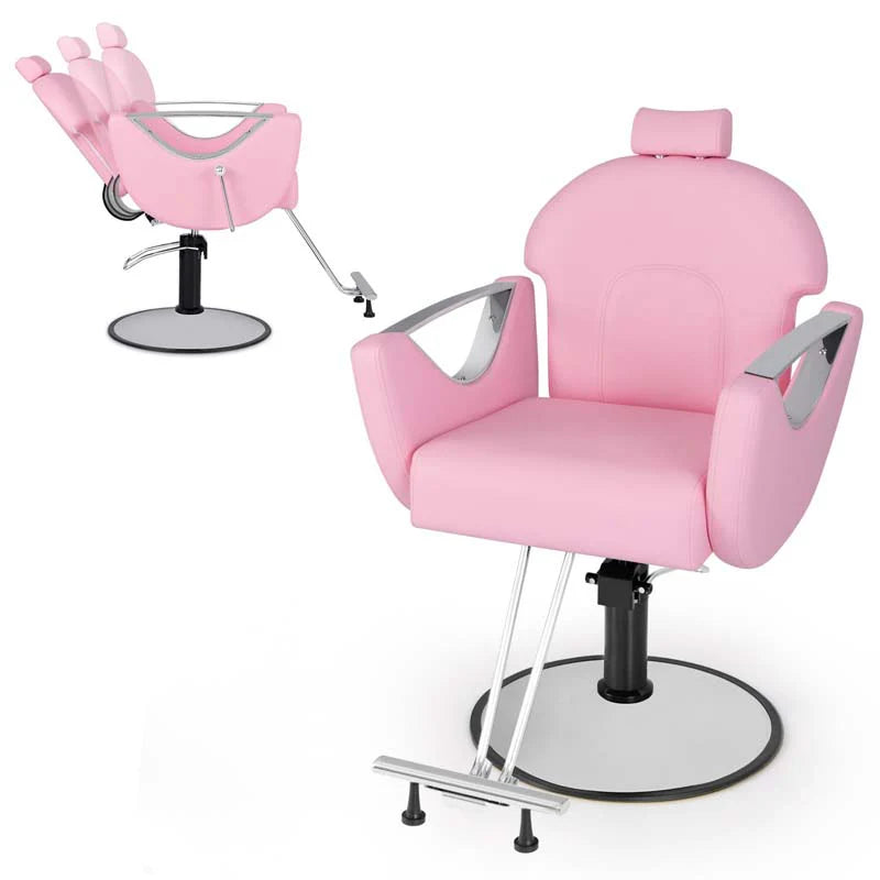 Reclining Barber Chair, 360° Swivel Salon Chair with Heavy Duty Hydraulic Pump, Adjustable Height & Headrest for Hair Styling, Makeup, Tattoo