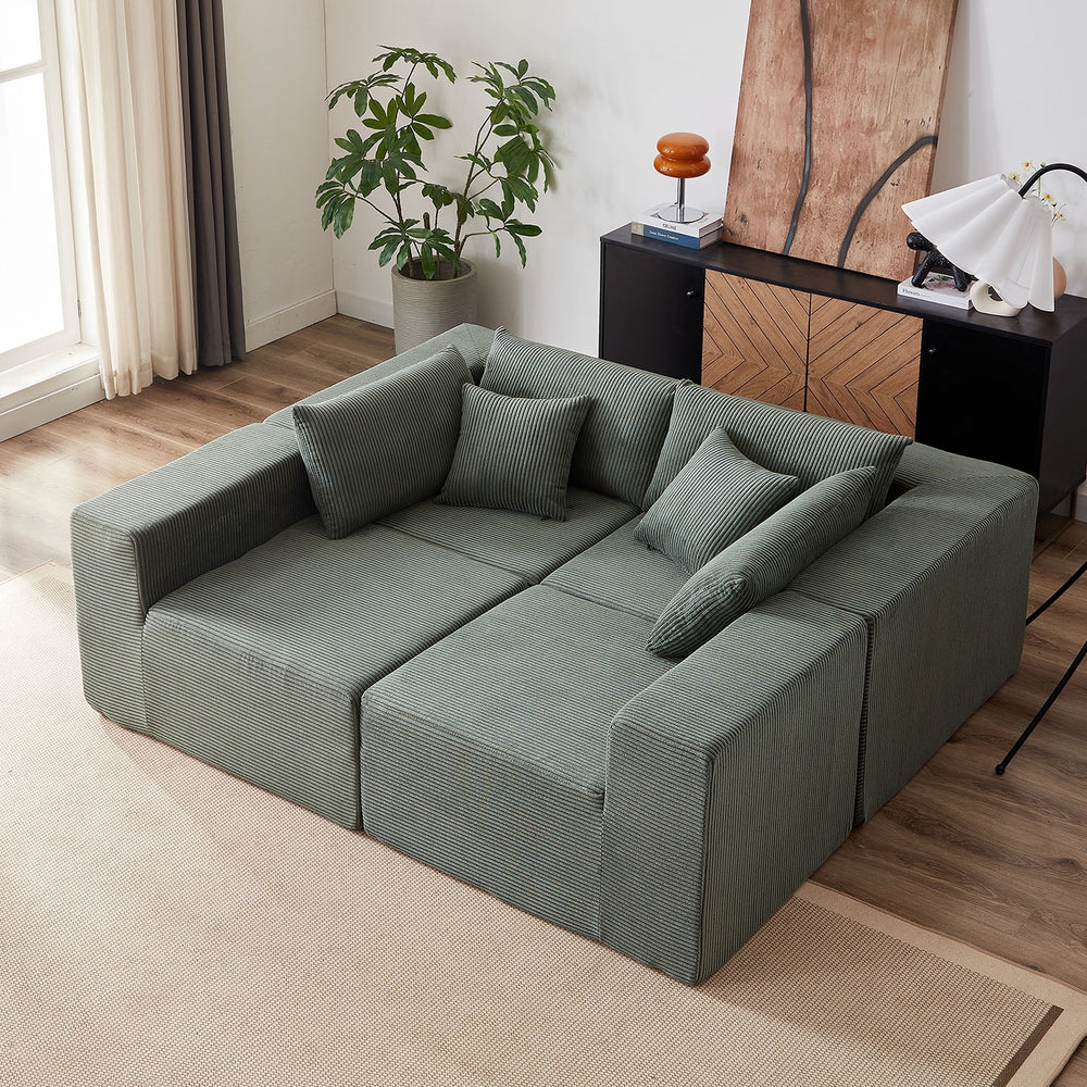 104 - Inch Corduroy Modular L Shaped Sectional Sofa, Luxury Floor Couch Set, Upholstered Indoor Furniture, Foam - Filled Compressed Sofa for Living Room, Bedroom, 4 PC Free Combination ?