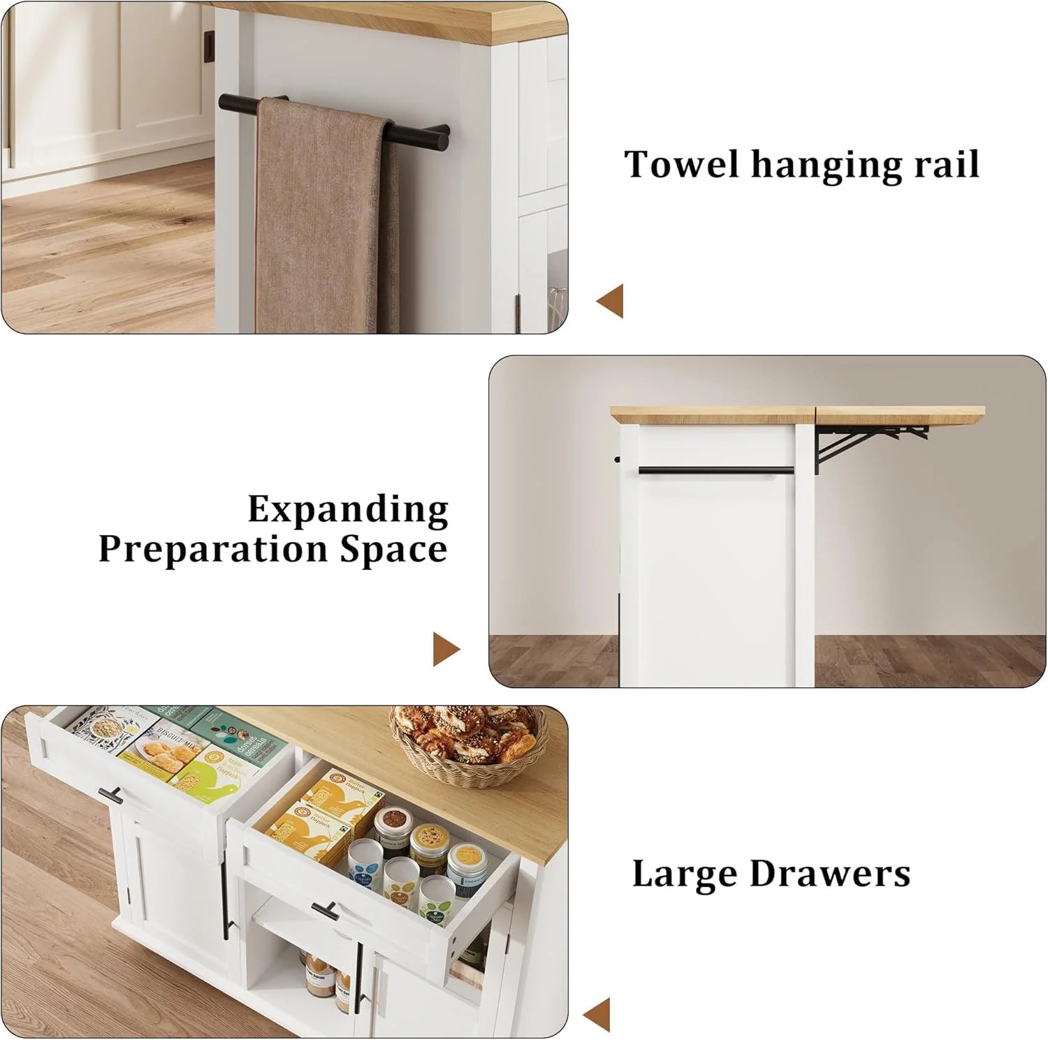 WALYWIK Foldable Kitchen Island Cart with Wheels, 2 Glass Doors, Spice Rack & Towel Holder - Compact Mobile Storage Cart for Small Kitchens, Dining Rooms, Camping & Rvs - Grey