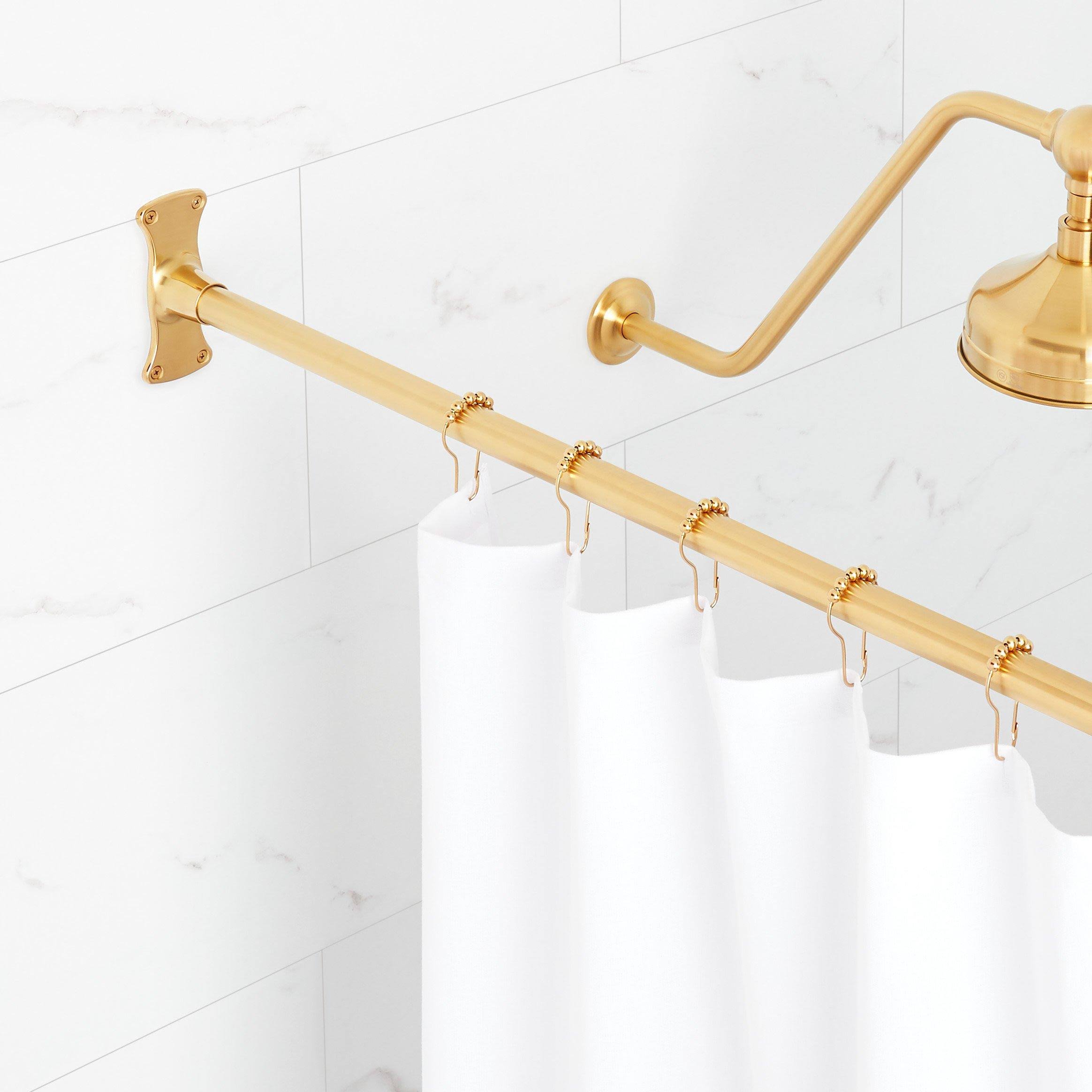 Signature Hardware 466738 60" Straight Brass Shower Rod Brushed Gold