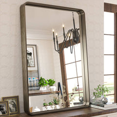 Tyro Bathroom Decorative Home Decor Corner Hangs Accent Mirror Latitude Run Finish: Bronze, Size: 24" x 36"