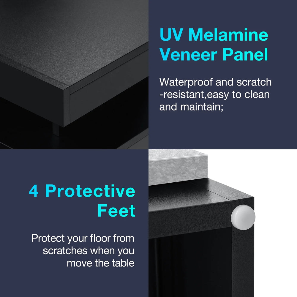 Hommpa LED Nightstand Wireless Charging Station USB Type C Outlets Bedside Table 3 Drawers Black Night Table Modern Smart Nightstand High Gloss End Side Table for Bedroom Furniture 26.8" Tall