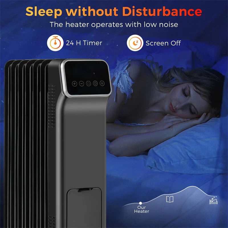 1500W Oil Filled Radiator Heater with Remote Control, Adjustable Thermostat, 24H Timer & 3 Modes, Portable Electric Space Heater for Home Office