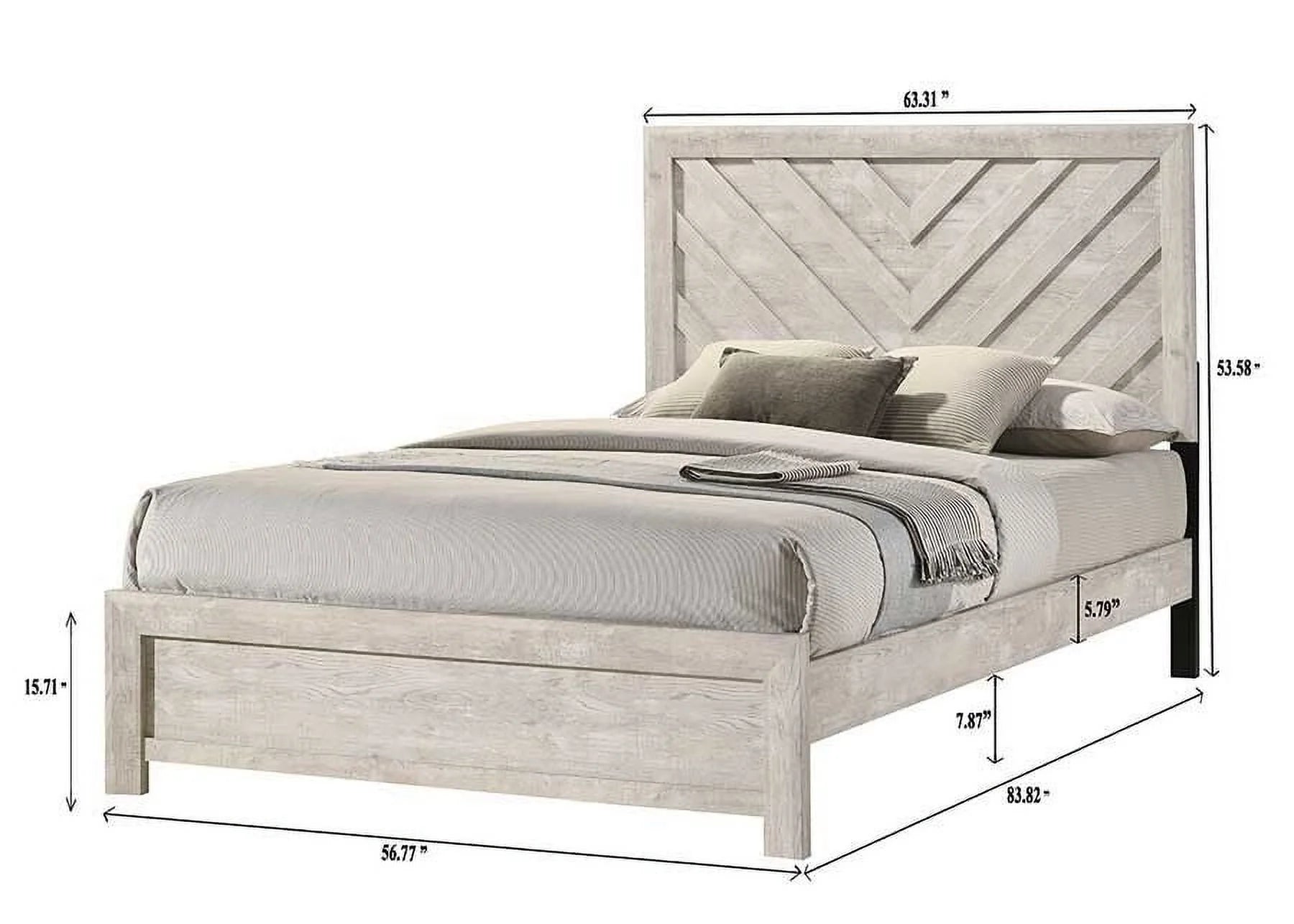 3pc Rustic Beige Gray Finish Bedroom Furniture Queen Size Bed Nightstand Chest Set