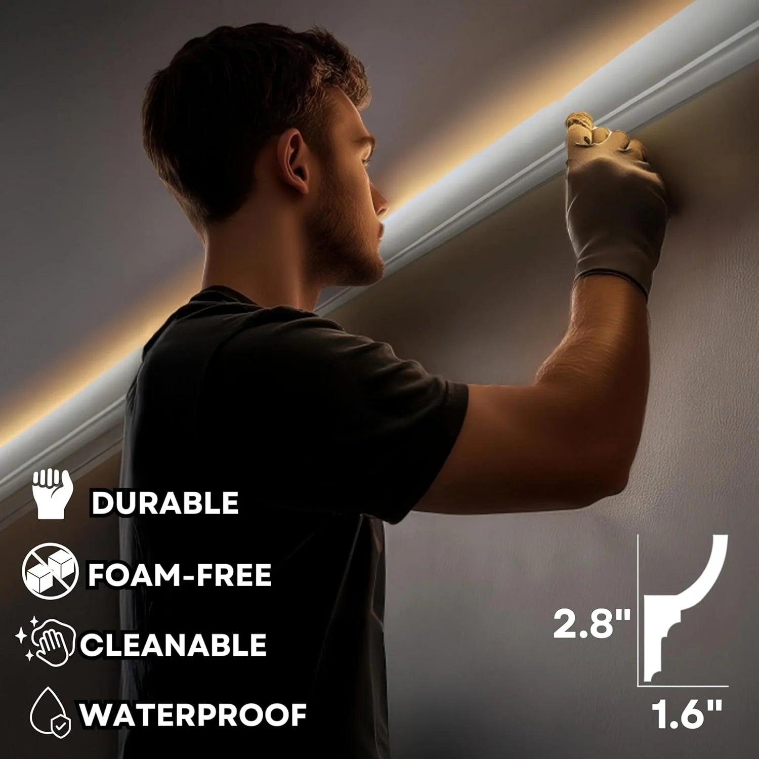 7 - Piece 94.5 (55.12 Ft) Crown Molding with Duct Kit for Seamless Ambient Home Accent Lighting | Waterproof Channel for Easy LED Strip Installation (CROWN MOLDING WITH LED DUCT)