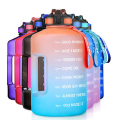 SLUXKE Gallon Water Bottle Jug with Straw BPA Free, 128oz Sport Water Jug with Time Marker and Handle Click Pop Up Drinking Bott