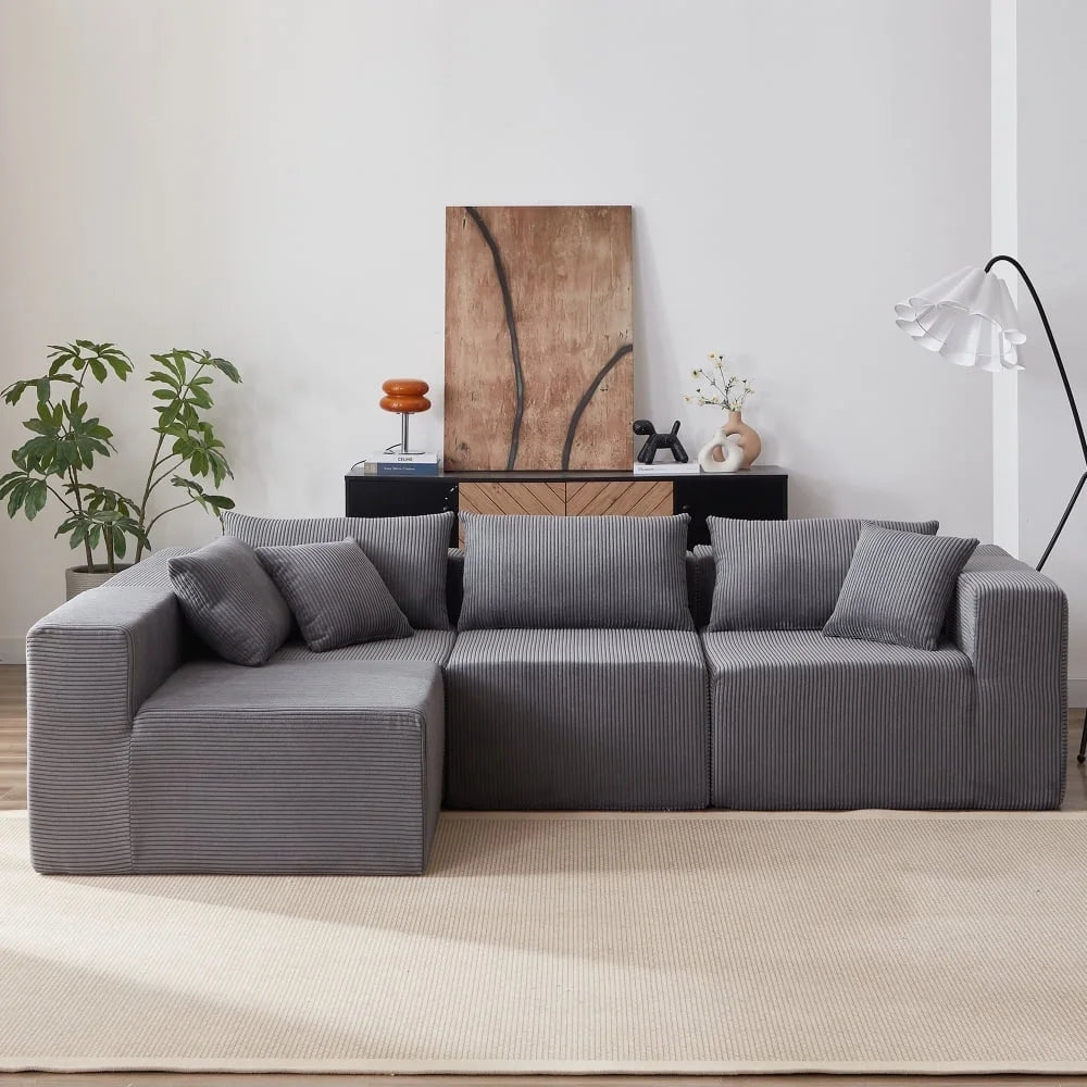 104 - Inch Corduroy Modular L Shaped Sectional Sofa, Luxury Floor Couch Set, Upholstered Indoor Furniture, Foam - Filled Compressed Sofa for Living Room, Bedroom, 4 PC Free Combination ?