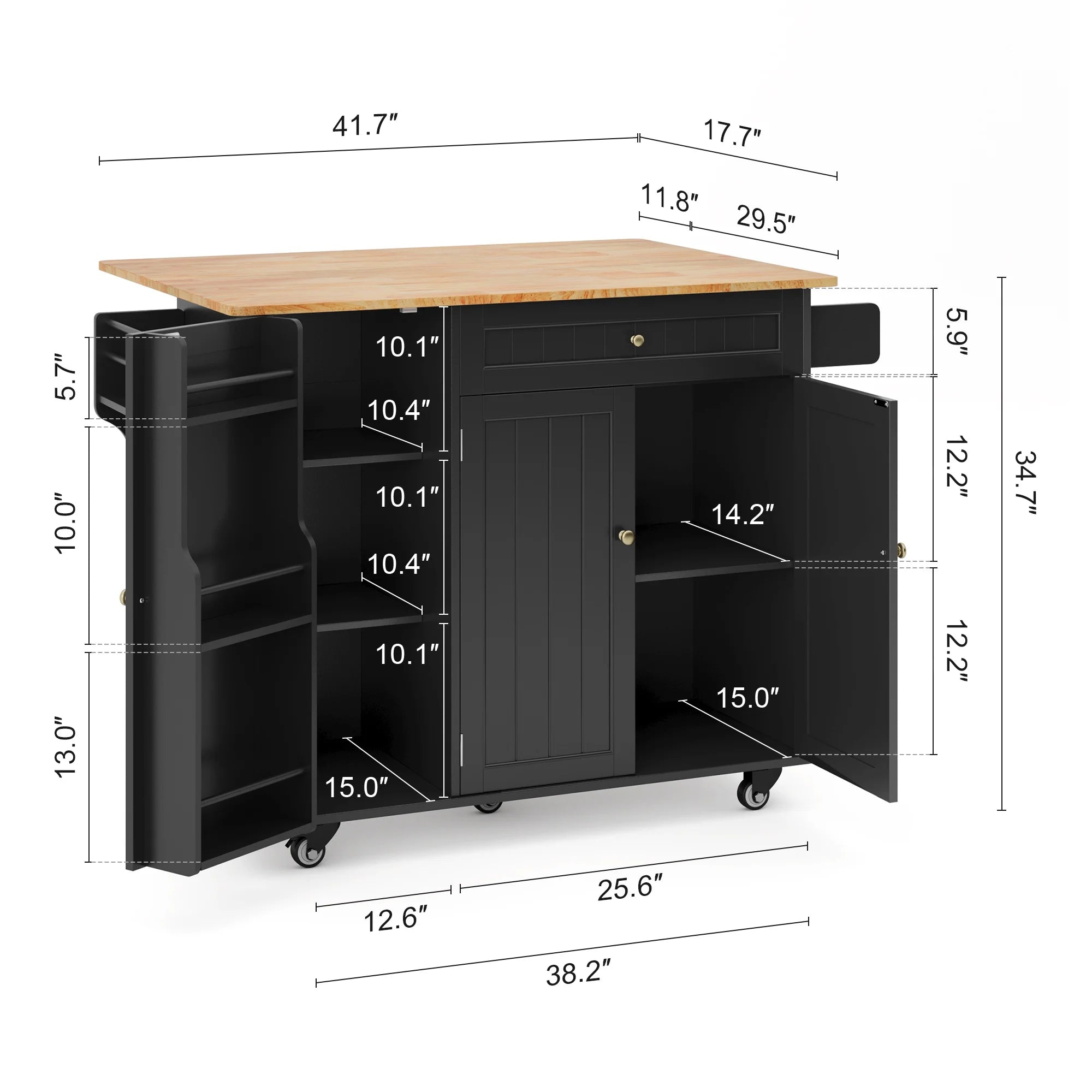 Noelse Kitchen Island with Storage, Island Table for Kitchen with Drop Leaf, Spice Rack, Towel Bar for Small Kitchens, White