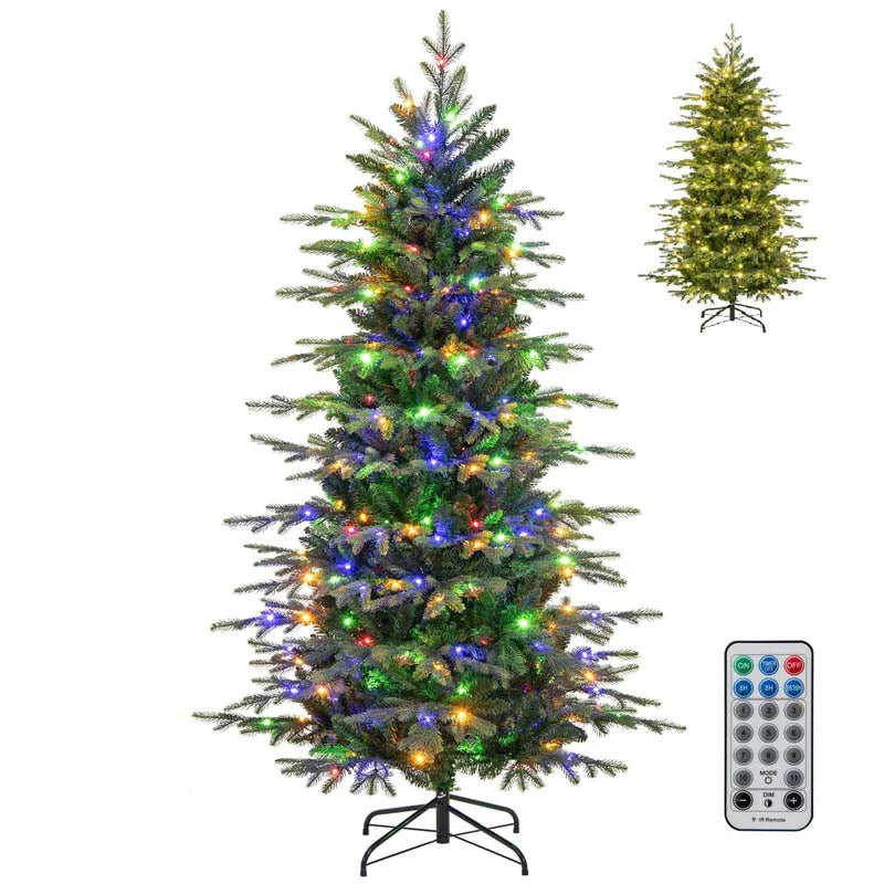 6/7.5/9 FT Pre-lit Artificial Christmas Tree with 260/380/560 Multicolor Lights, 714/1162/1770 Branch Tips, 11 Lighting Modes, Remote & Timer - 6 FT