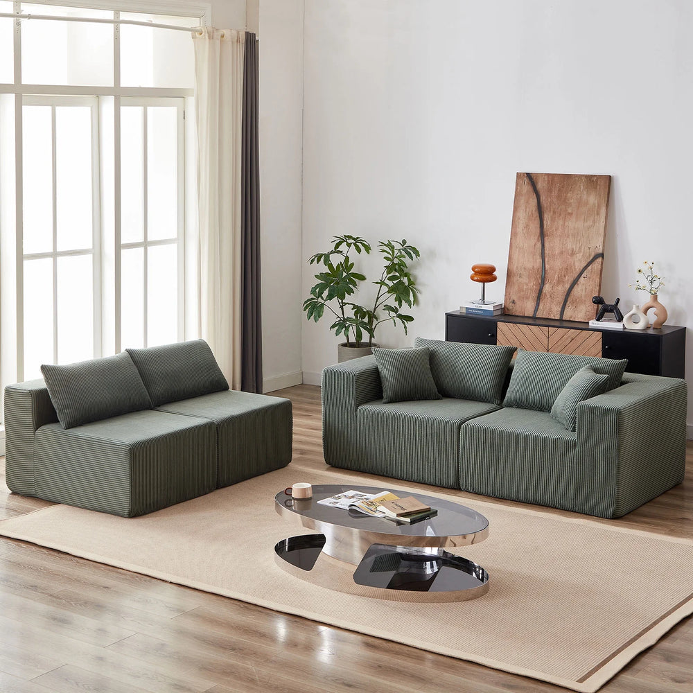 104 - Inch Corduroy Modular L Shaped Sectional Sofa, Luxury Floor Couch Set, Upholstered Indoor Furniture, Foam - Filled Compressed Sofa for Living Room, Bedroom, 4 PC Free Combination ?