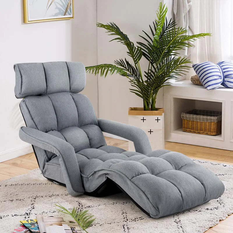 6-Position Adjustable Floor Sofa Bed, Folding Lazy Sofa Chaise Lounger Recliner with Armrests & Footrests for Living Room, Bedroom & Gaming