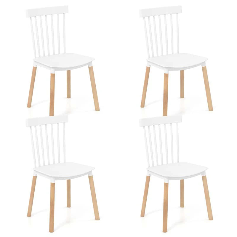 Set of 4 Windsor Dining Chairs, Modern Armless Side Kitchen Chairs with Spindle Back, Curved Seat & Solid Wood Legs for Living Room, Restaurant