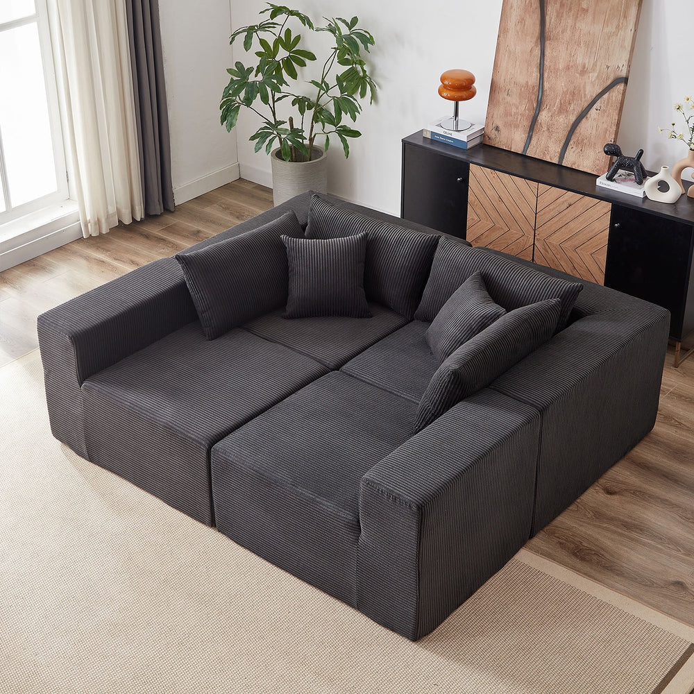 104 - Inch Corduroy Modular L Shaped Sectional Sofa, Luxury Floor Couch Set, Upholstered Indoor Furniture, Foam - Filled Compressed Sofa for Living Room, Bedroom, 4 PC Free Combination ?