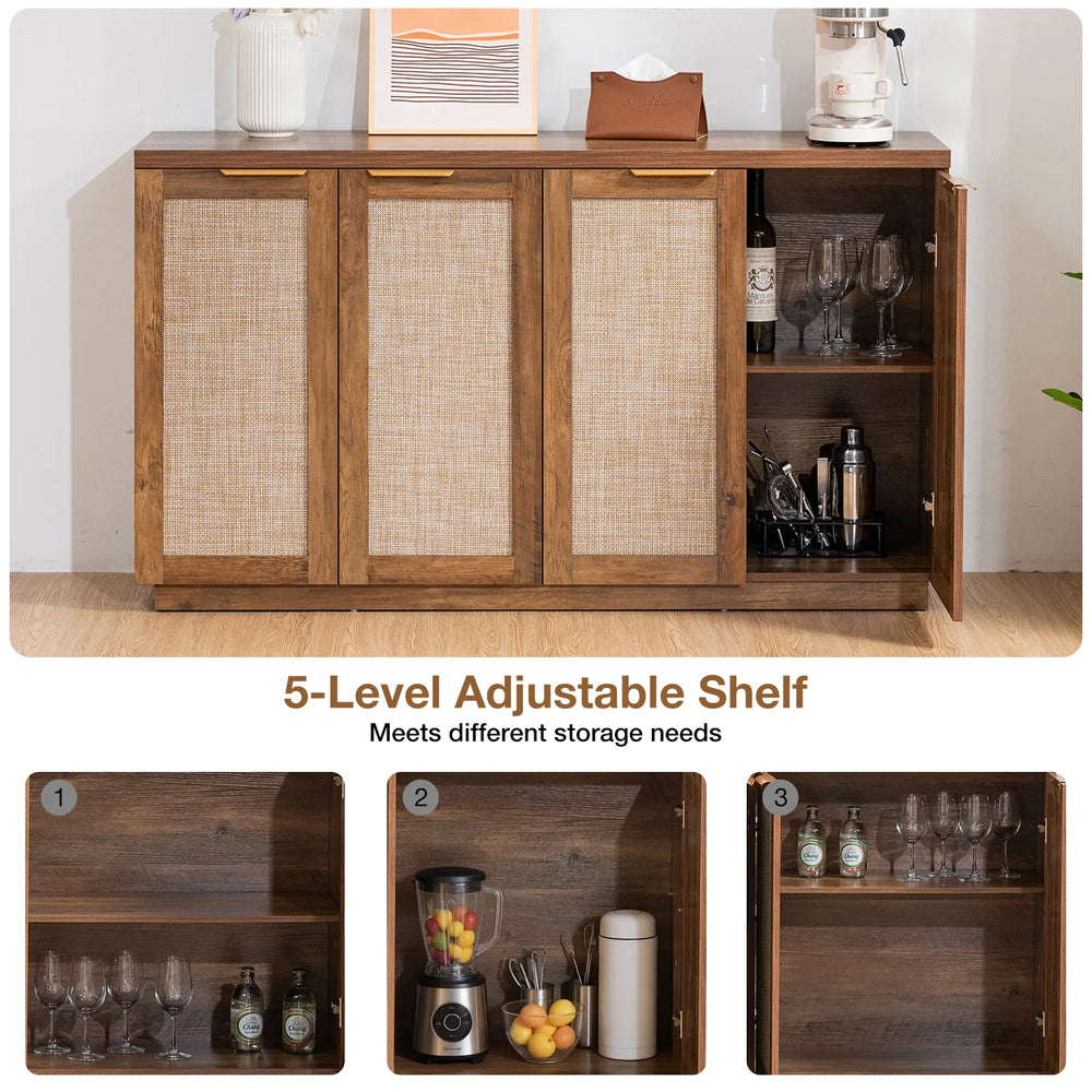 Hommpa Sideboard Buffet Cabinet Rattan Kitchen Storage Organizer with 5 - Position Adjustable Shelf & 2 Doors Boho Farmhouse Accent Cabinets TV Console for Living Dining Room Coffee Bar