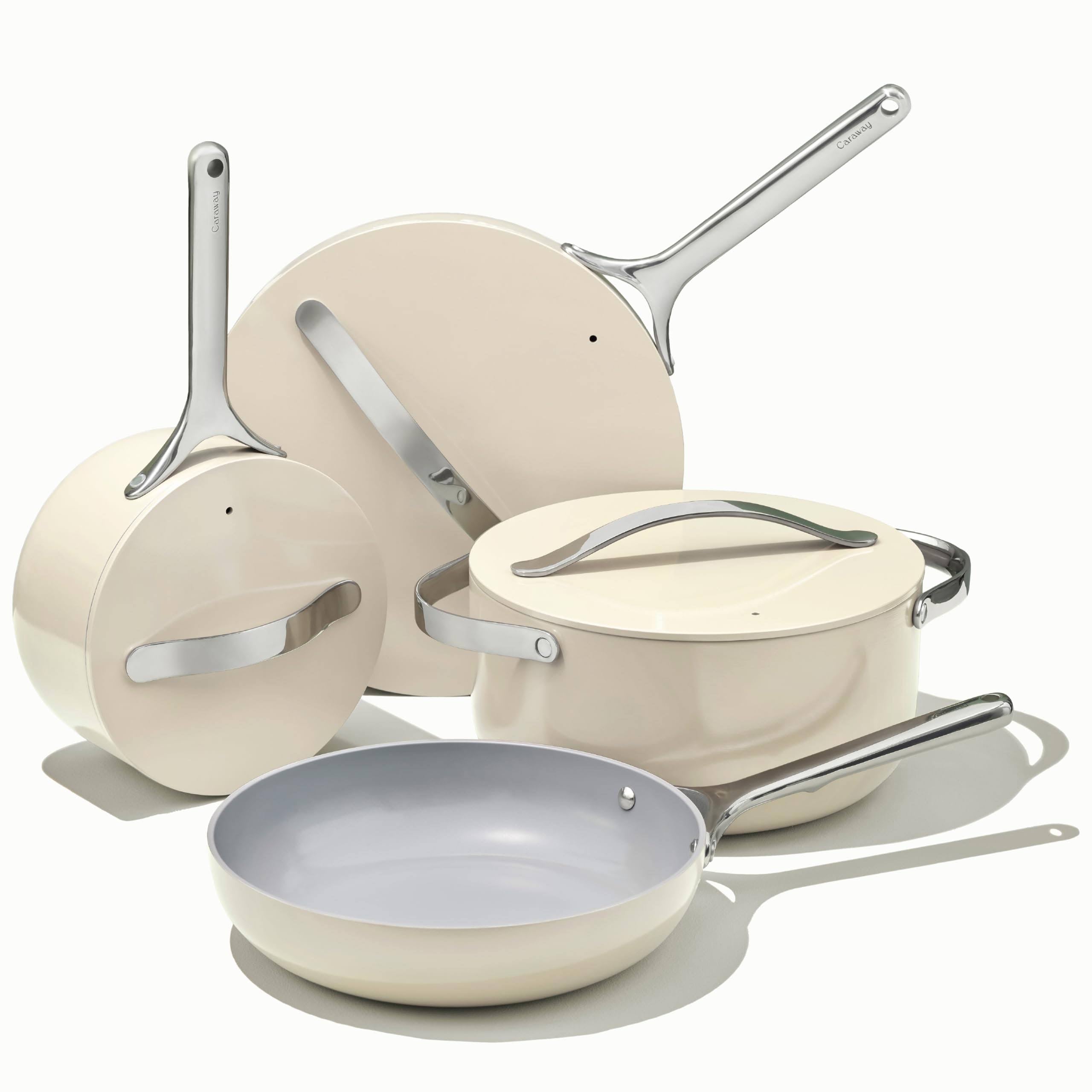 Caraway Home Non-Stick Ceramic Cookware Set, 7-Piece Cream